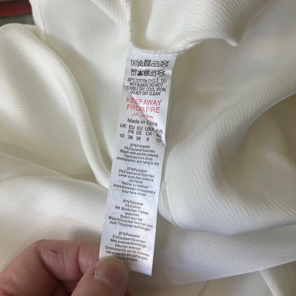 Pretty Little Thing Wide Leg Silky Pants Womens Size 6 Cream Front Tie New - Picture 8 of 11